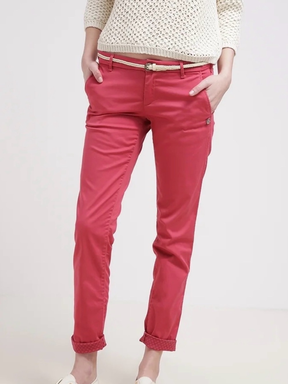 Scotch & Soda Coral Pink Cropped Slim Trousers